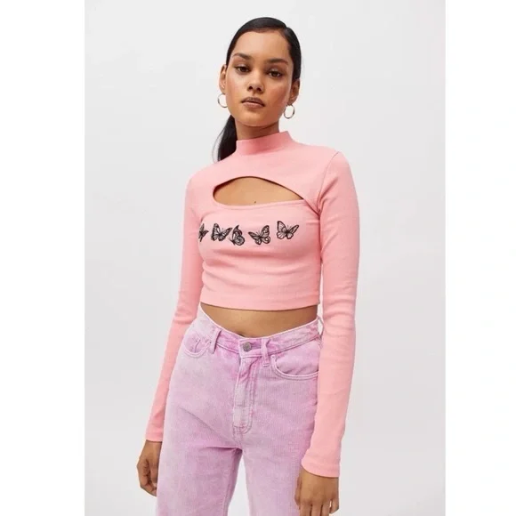 Pink Butterfly Y2K Cut Out Top Size Large Urban Outfitters - Picture 1 of 10